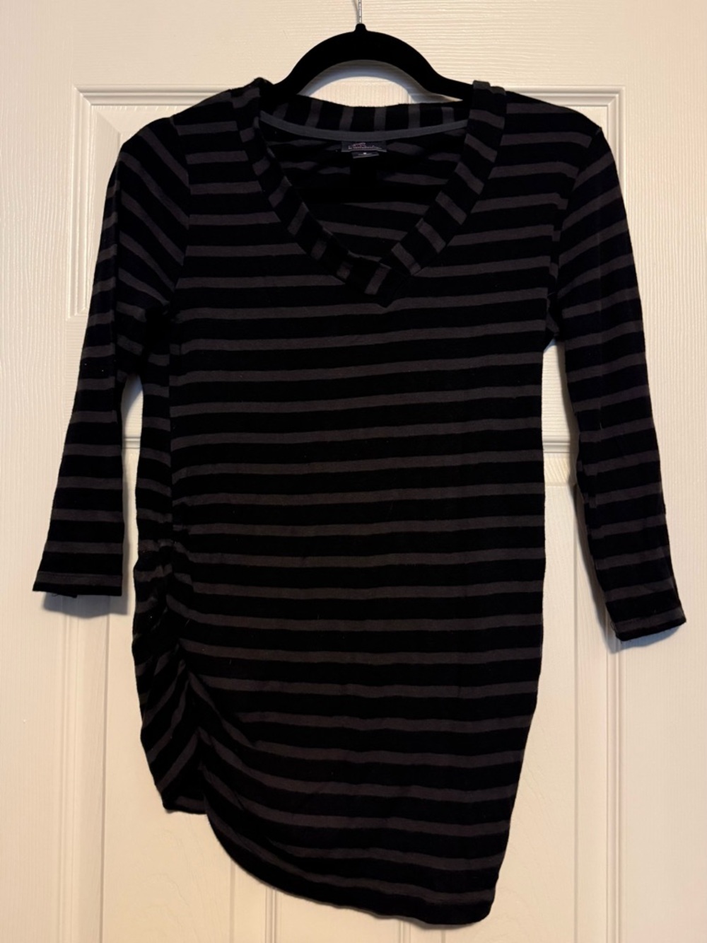 Oh Baby by Motherhood Black and Gray Striped V-Neck Maternity Tunic